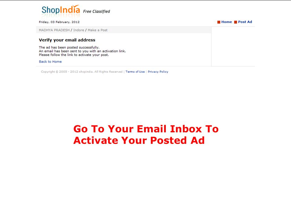 Go To Your  Inbox To Activate Your Posted Ad