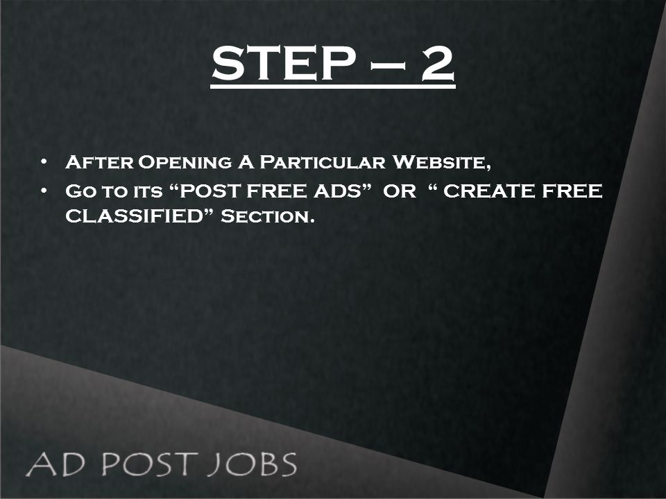 STEP – 2 After Opening A Particular Website, Go to its POST FREE ADS OR CREATE FREE CLASSIFIED Section.