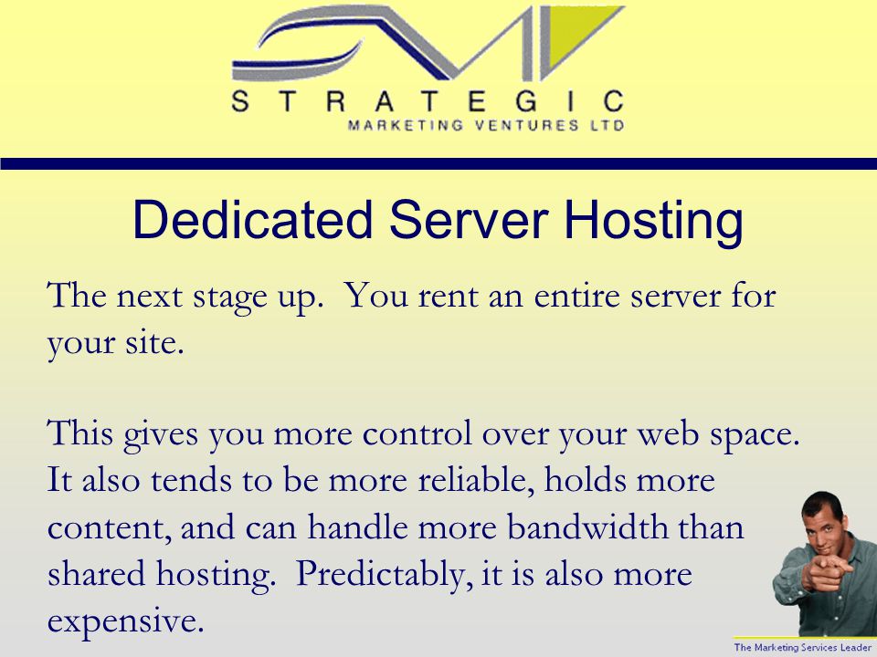 Shared Hosting Your site is given a section of a server, which is shared with other web sites.