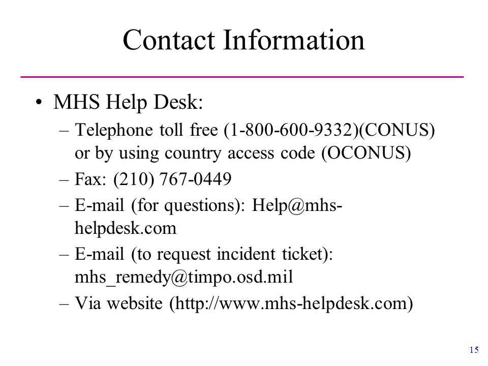 Mhs Help Desk Overview For Tricare Data Quality Course September