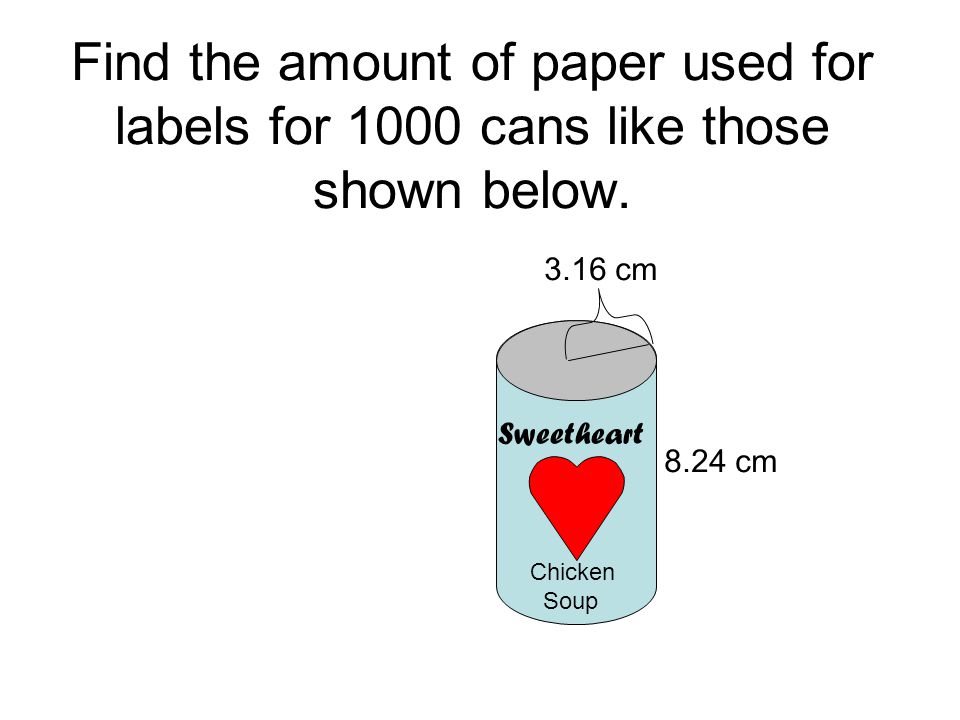 Find the amount of paper used for labels for 1000 cans like those shown below.