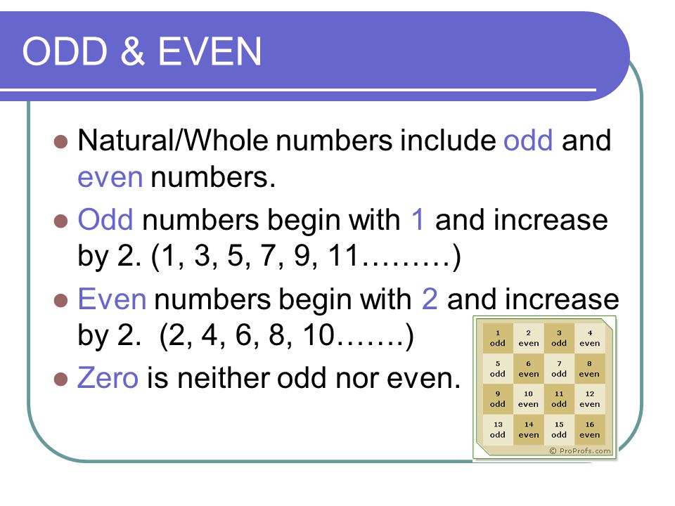 ODD & EVEN Natural/Whole numbers include odd and even numbers.