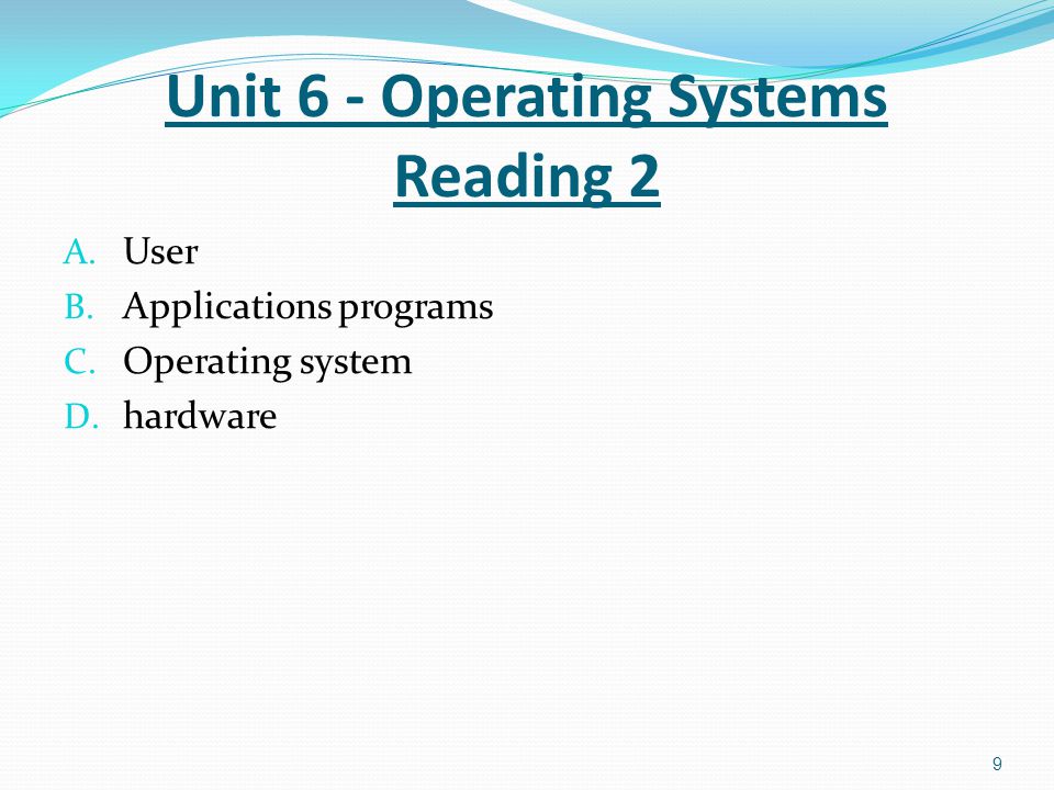 A. User B. Applications programs C. Operating system D.