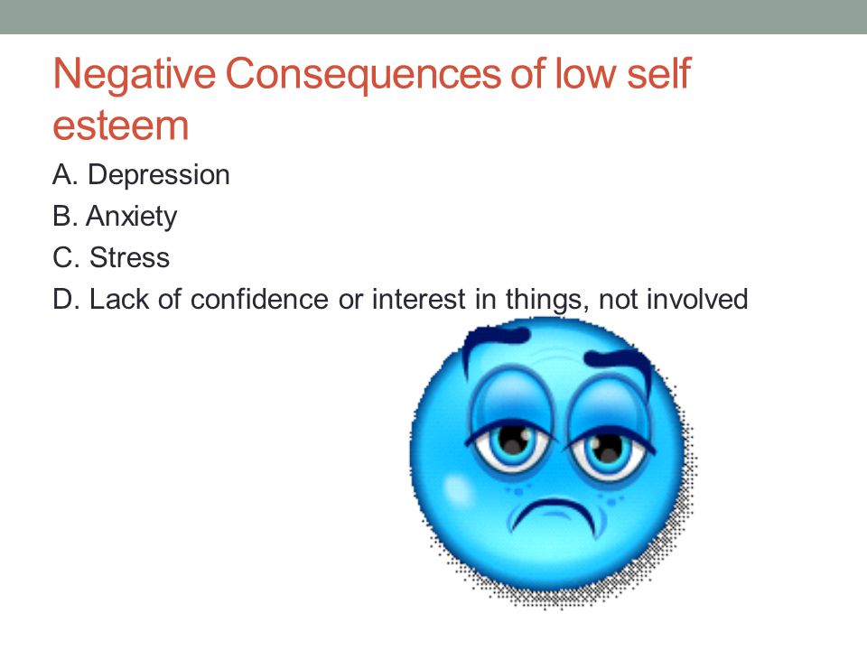 Negative Consequences of low self esteem A. Depression B.
