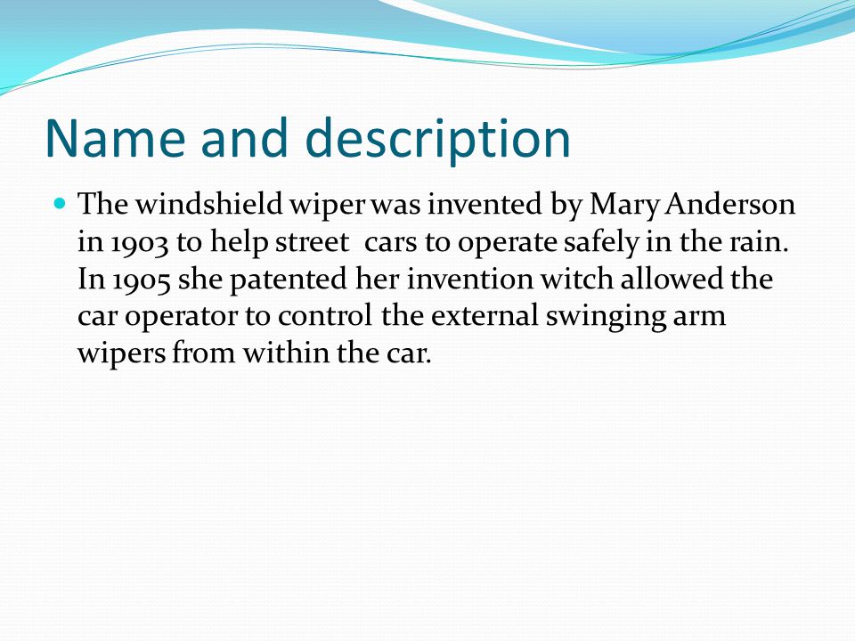 mary anderson windshield wiper