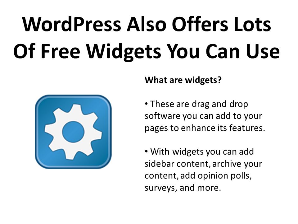 WordPress Also Offers Lots Of Free Widgets You Can Use What are widgets.