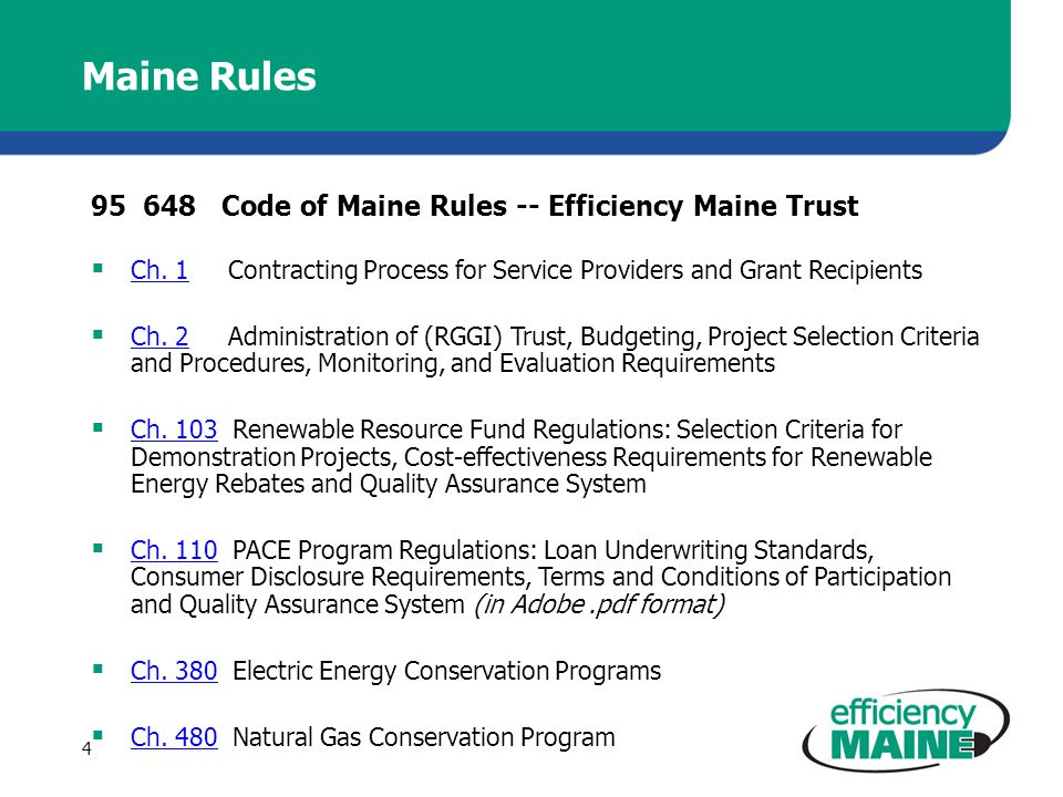 Maine Rules Code of Maine Rules -- Efficiency Maine Trust  Ch.