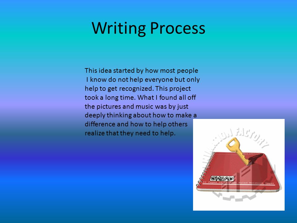 Writing Process This idea started by how most people I know do not help everyone but only help to get recognized.