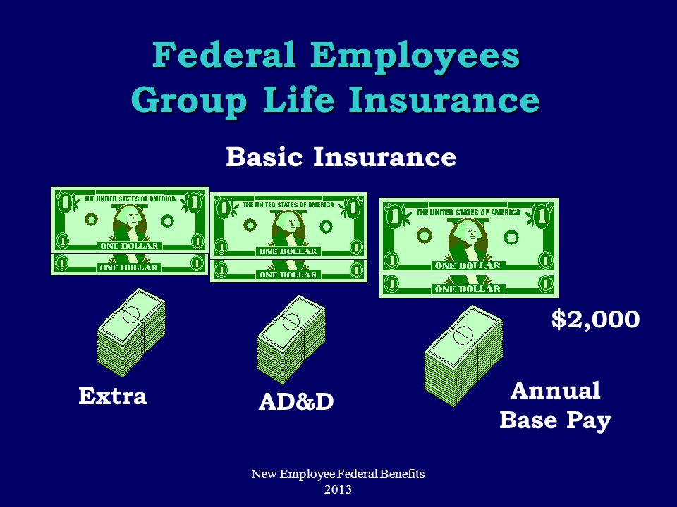 Federal Employees Group Life Insurance Basic Insurance Annual Base Pay $2,000 AD&D Extra New Employee Federal Benefits 2013