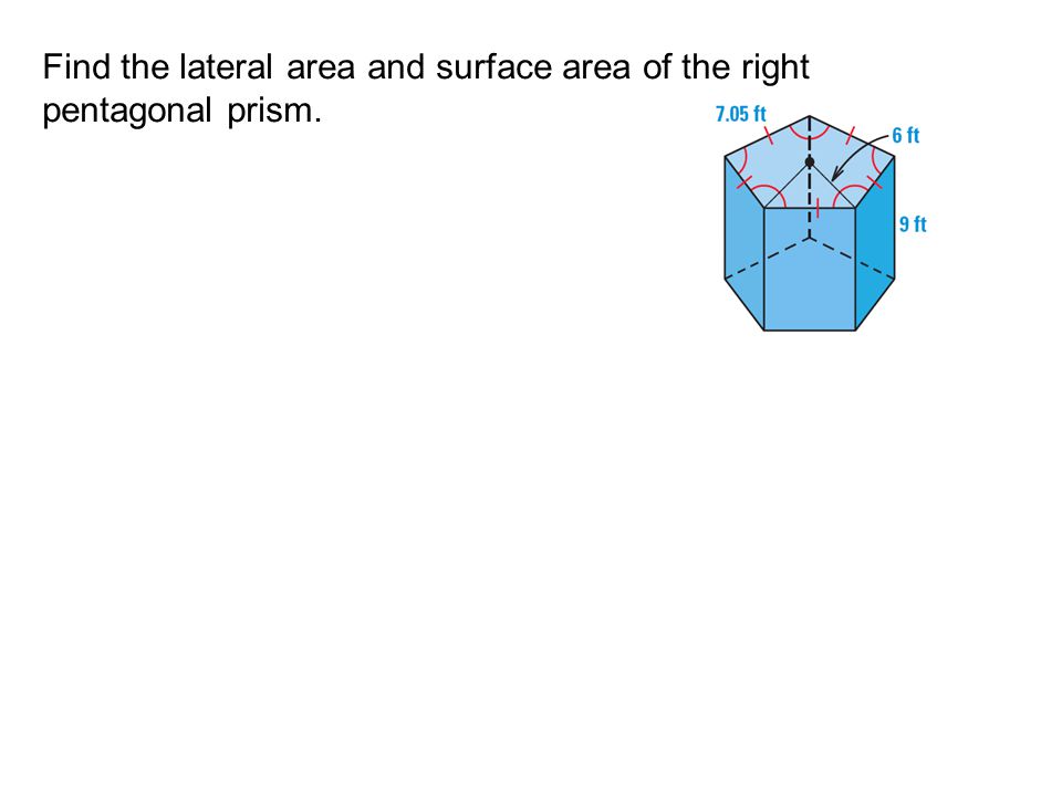 EXAMPLE 2 Find the lateral area and surface area of the right pentagonal prism.