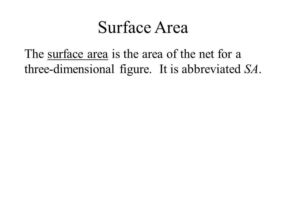 Surface Area The surface area is the area of the net for a three-dimensional figure.