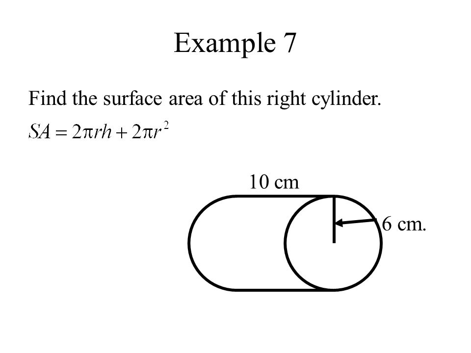 Example 7 10 cm 6 cm. Find the surface area of this right cylinder.