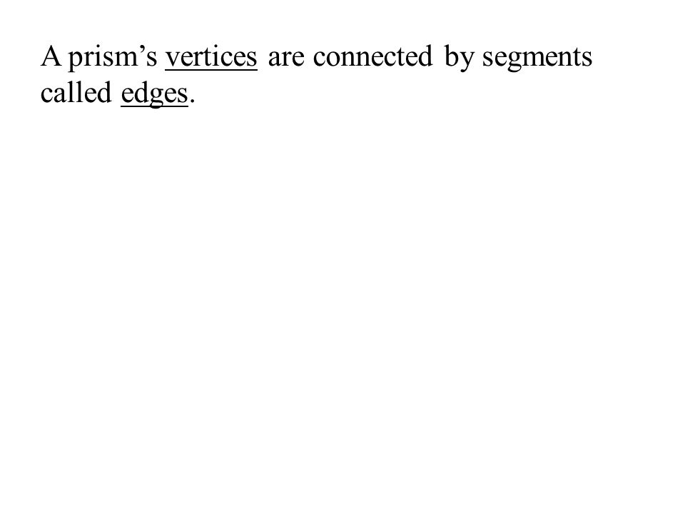 A prism’s vertices are connected by segments called edges.