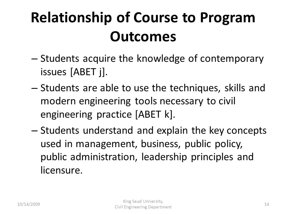 Relationship of Course to Program Outcomes – Students acquire the knowledge of contemporary issues [ABET j].