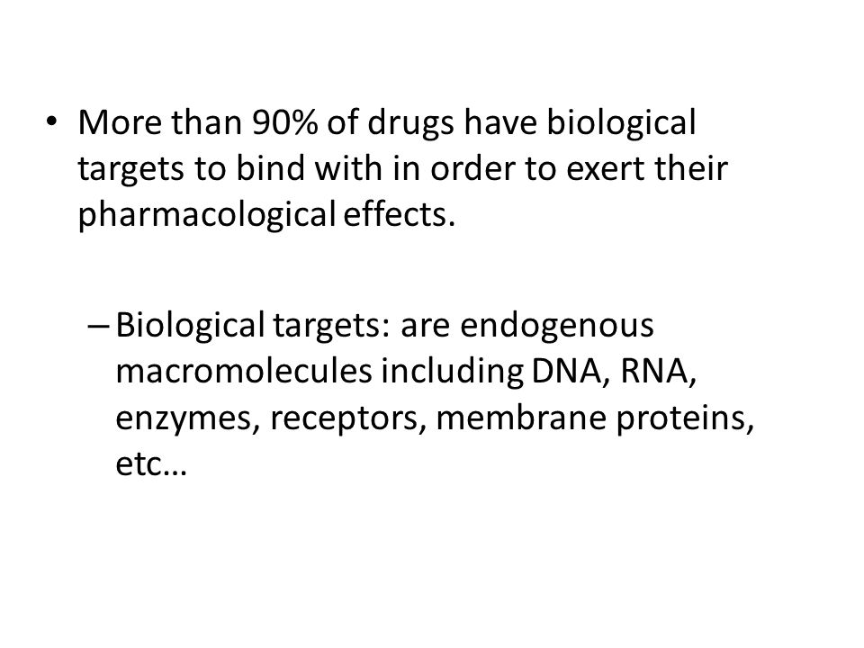 More than 90% of drugs have biological targets to bind with in order to exert their pharmacological effects.