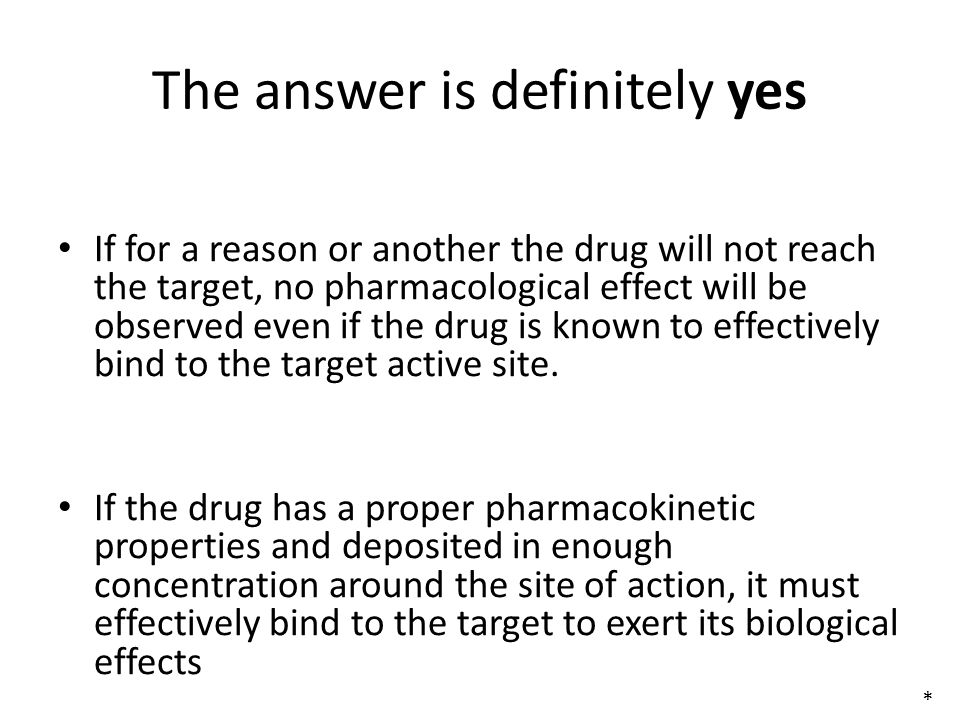 The answer is definitely yes If for a reason or another the drug will not reach the target, no pharmacological effect will be observed even if the drug is known to effectively bind to the target active site.