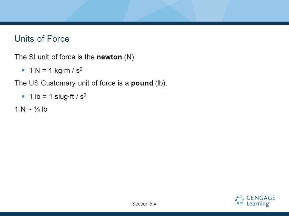 Units of Force The SI unit of force is the newton (N).