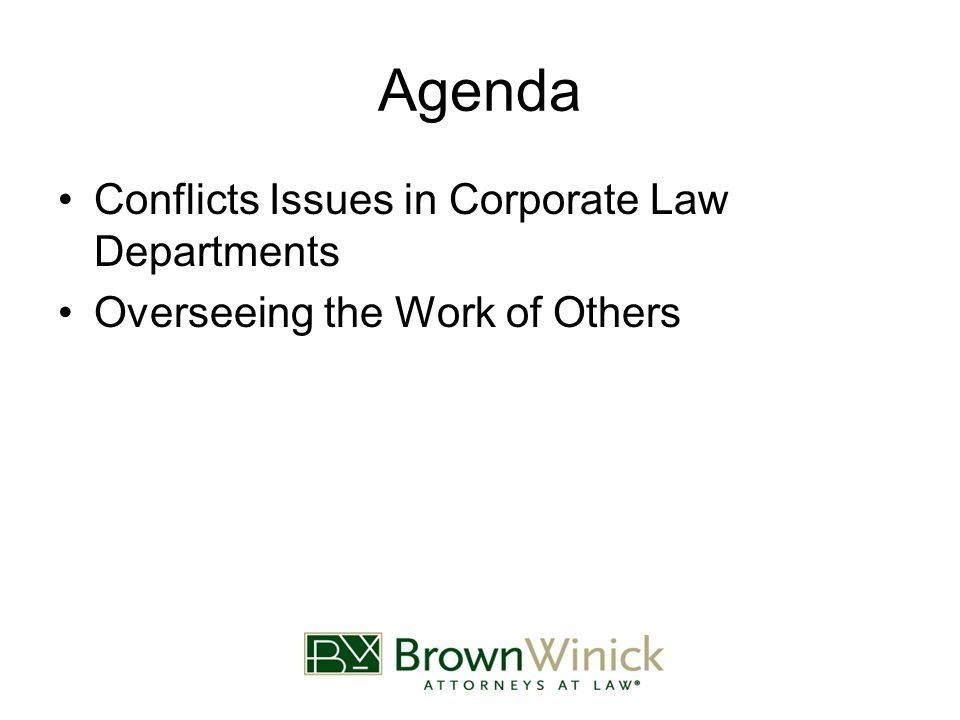 Agenda Conflicts Issues in Corporate Law Departments Overseeing the Work of Others