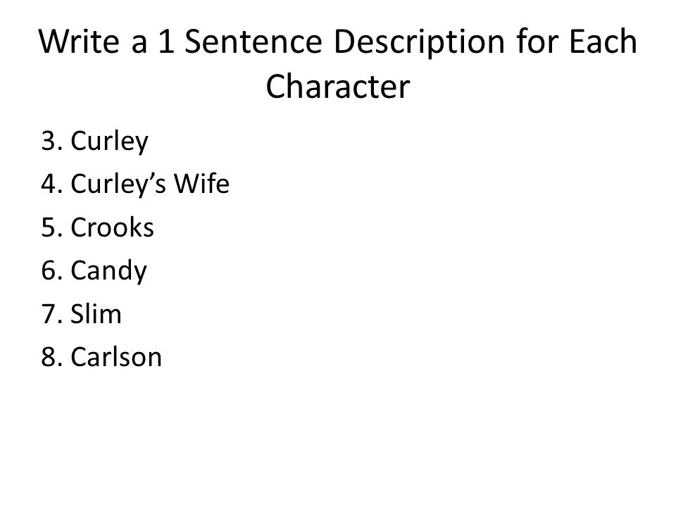 Write a 1 Sentence Description for Each Character 3.