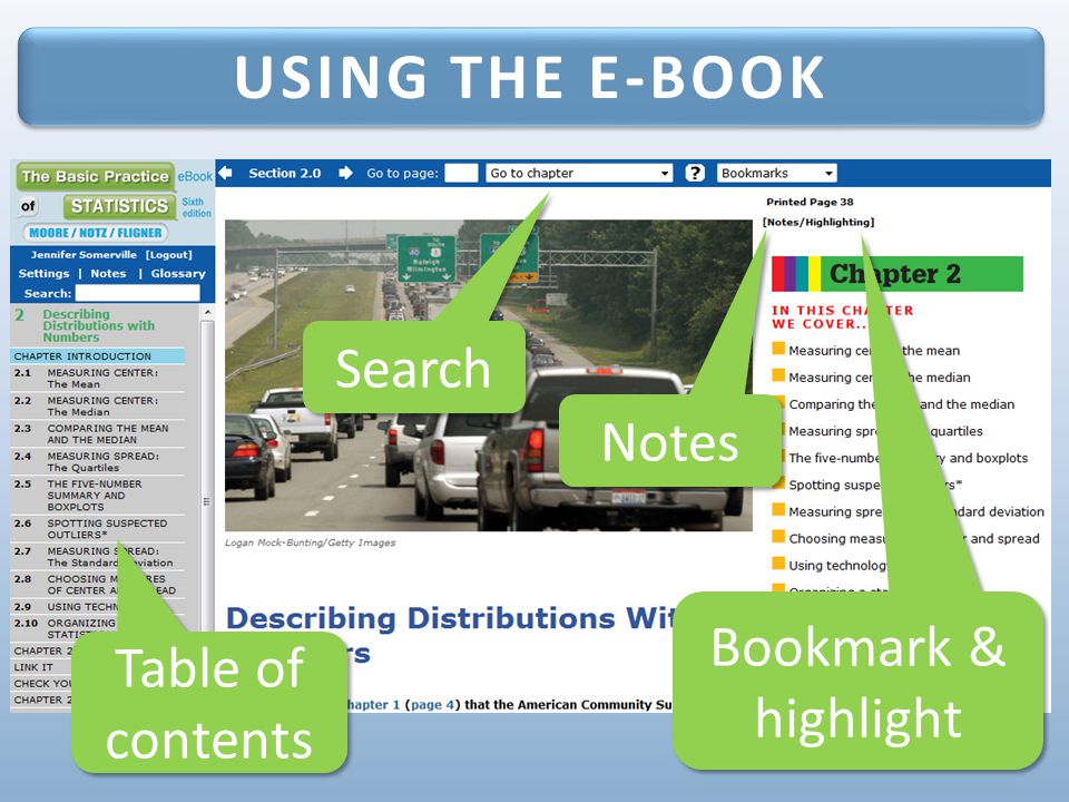 USING THE E-BOOK Table of contents Search Bookmark & highlight Notes