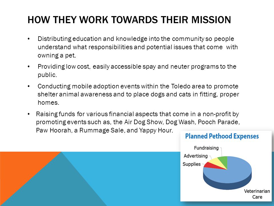HOW THEY WORK TOWARDS THEIR MISSION Distributing education and knowledge into the community so people understand what responsibilities and potential issues that come with owning a pet.