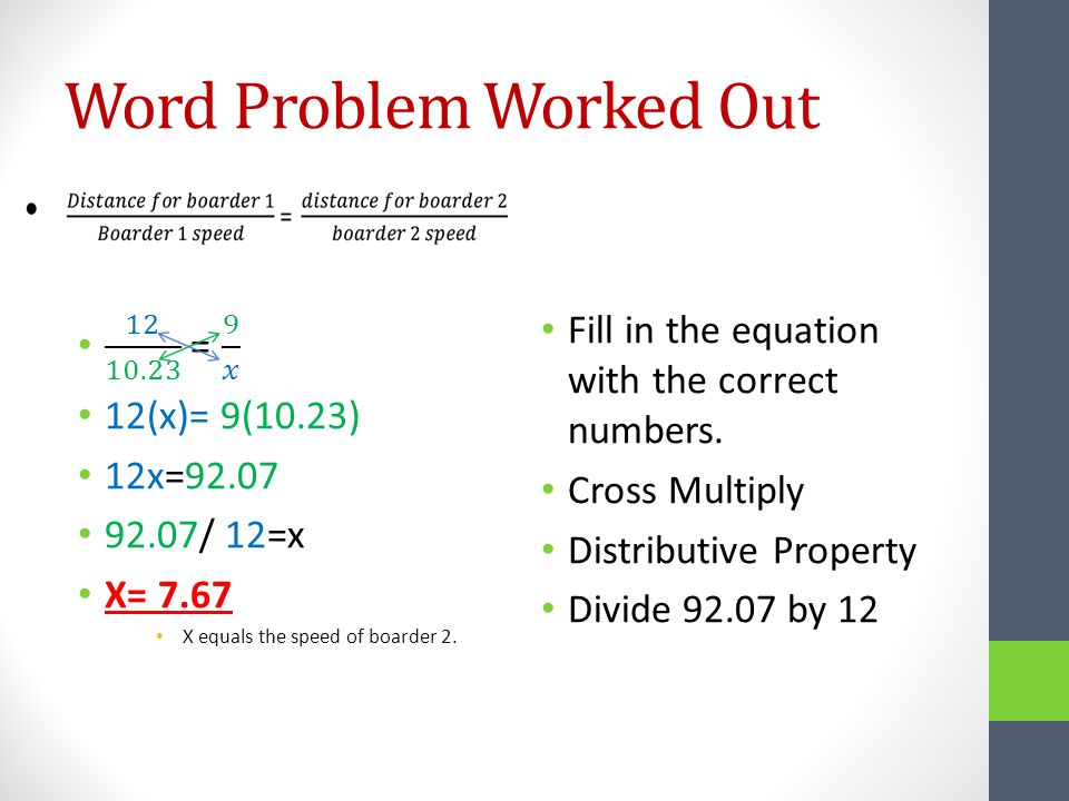 Word Problem Worked Out Fill in the equation with the correct numbers.