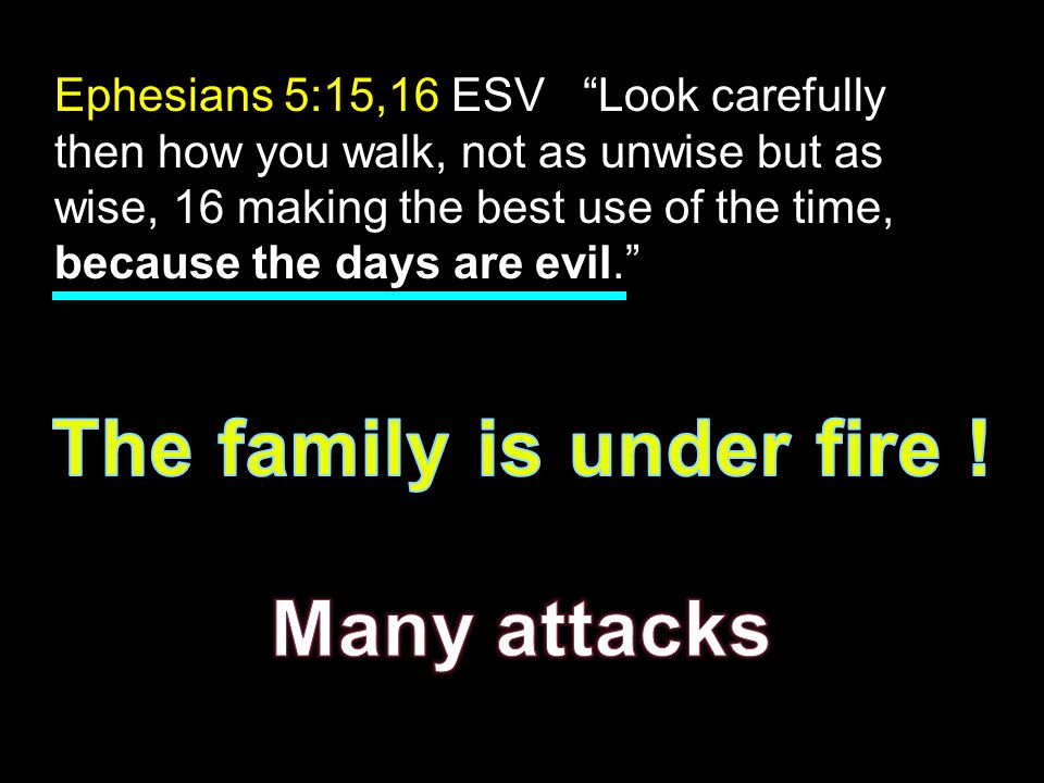 Ephesians 5:15,16 ESV Look carefully then how you walk, not as unwise but as wise, 16 making the best use of the time, because the days are evil.