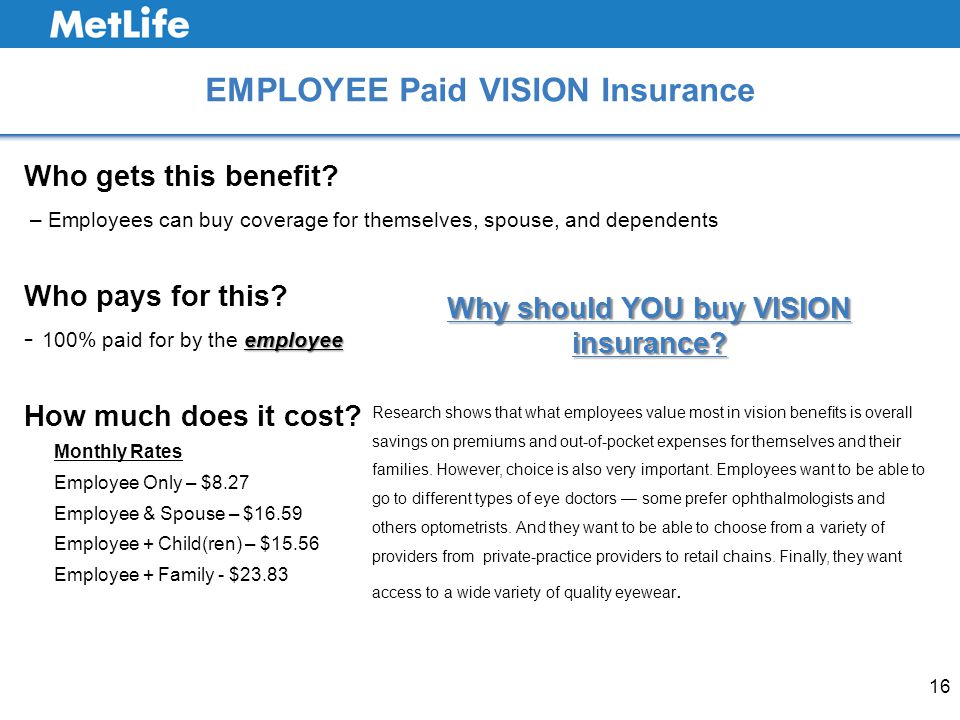 EMPLOYEE Paid VISION Insurance 16 Who gets this benefit.