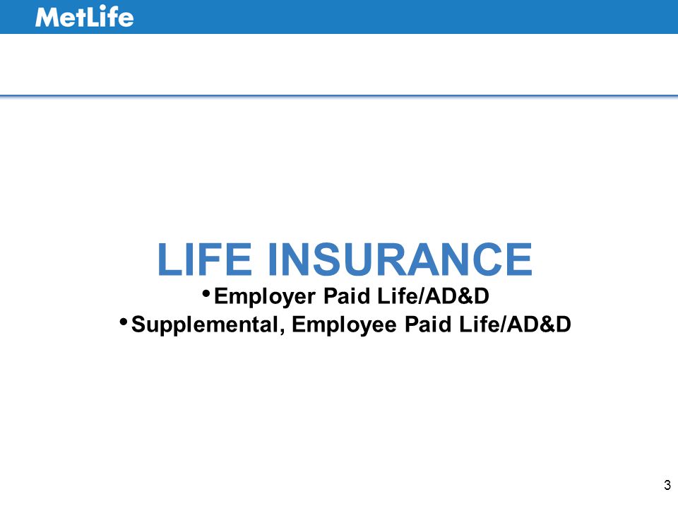 LIFE INSURANCE Employer Paid Life/AD&D Supplemental, Employee Paid Life/AD&D 3