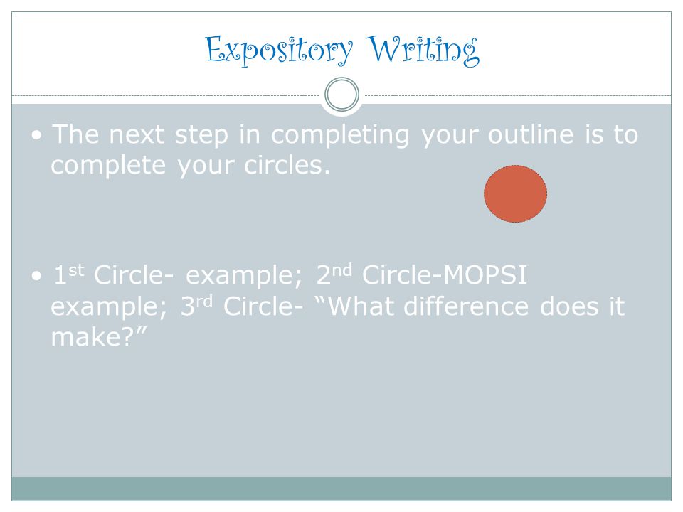 Expository Writing The next step in completing your outline is to complete your circles.