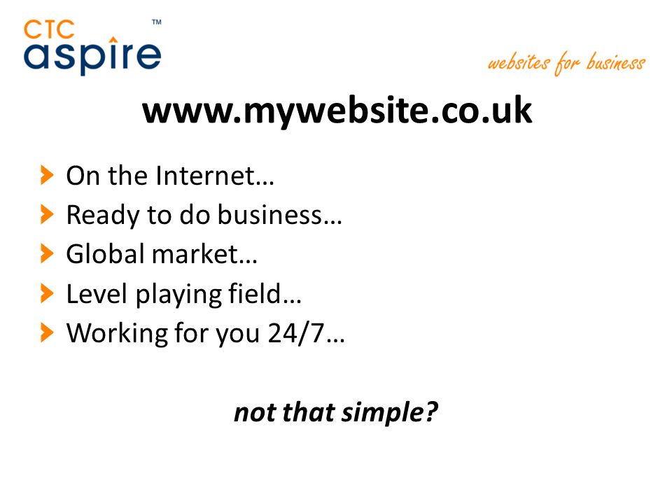 On the Internet… Ready to do business… Global market… Level playing field… Working for you 24/7… not that simple