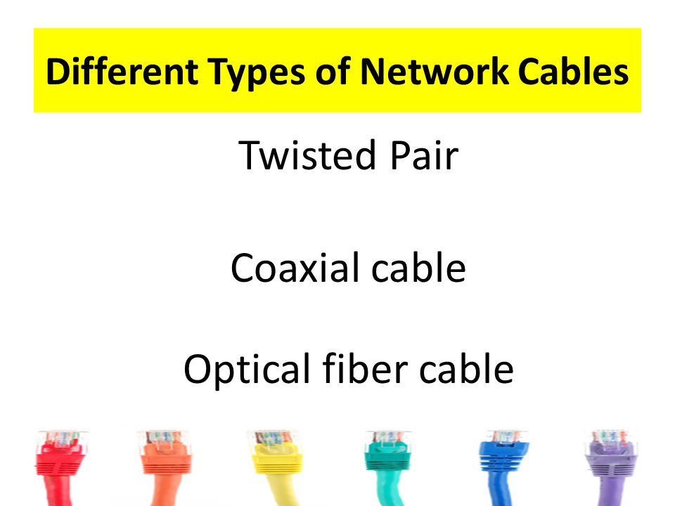 Different Types of Network Cables Coaxial cable Optical fiber cable Twisted Pair