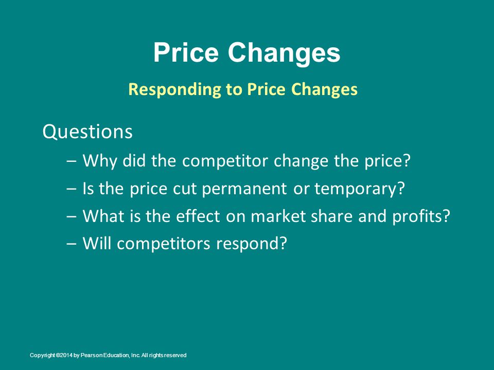 Price Changes Questions –Why did the competitor change the price.