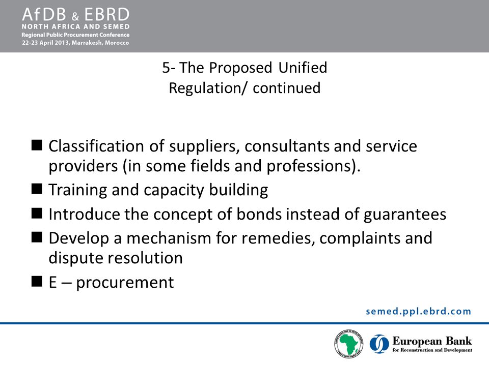 5- The Proposed Unified Regulation/ continued Classification of suppliers, consultants and service providers (in some fields and professions).