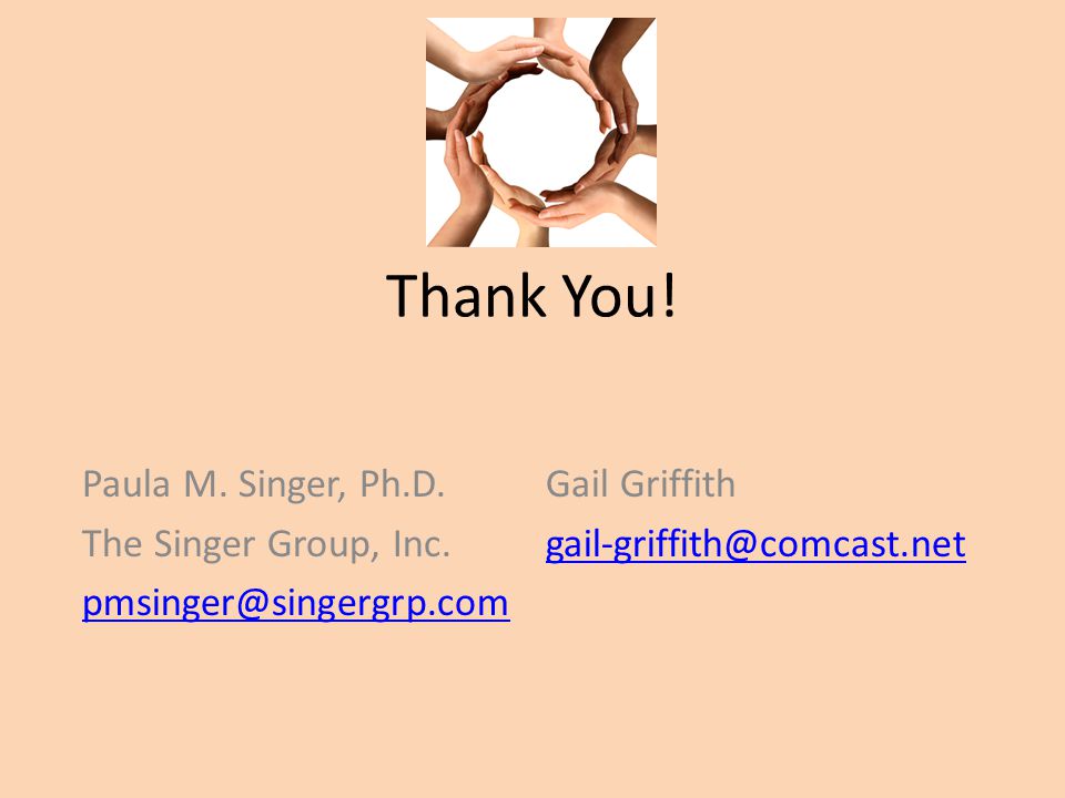 Thank You. Paula M. Singer, Ph.D. The Singer Group, Inc.