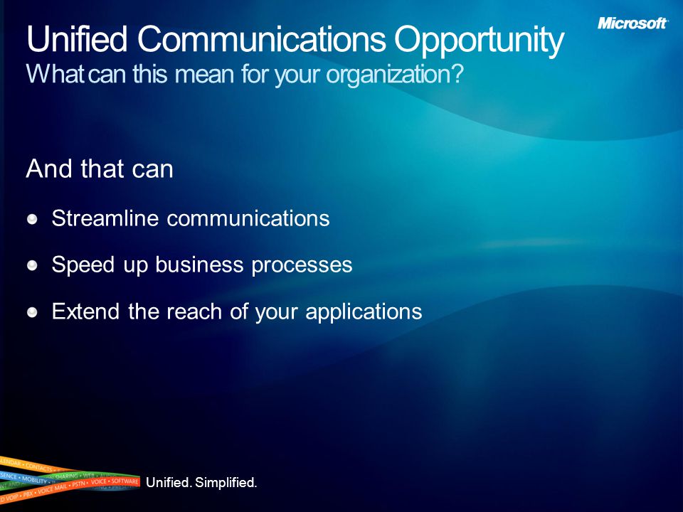 Unified. Simplified. Unified Communications Opportunity What can this mean for your organization.