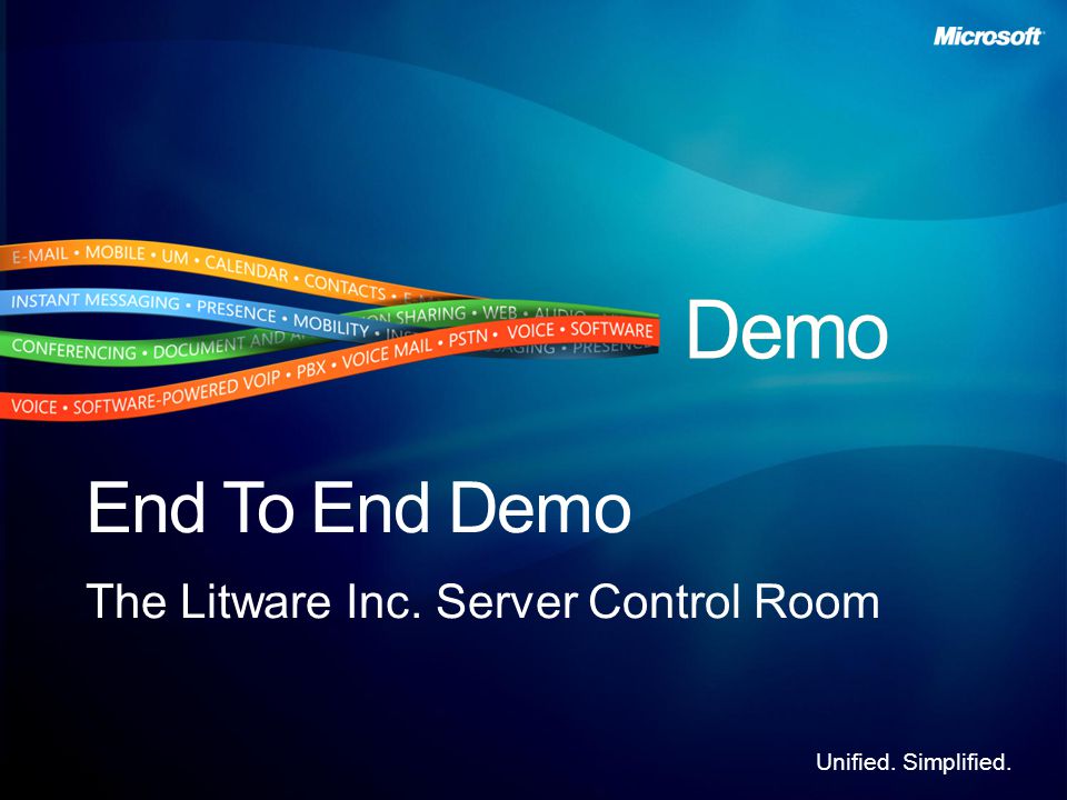 Unified. Simplified. End To End Demo The Litware Inc. Server Control Room