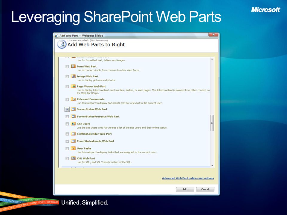 Unified. Simplified. Leveraging SharePoint Web Parts