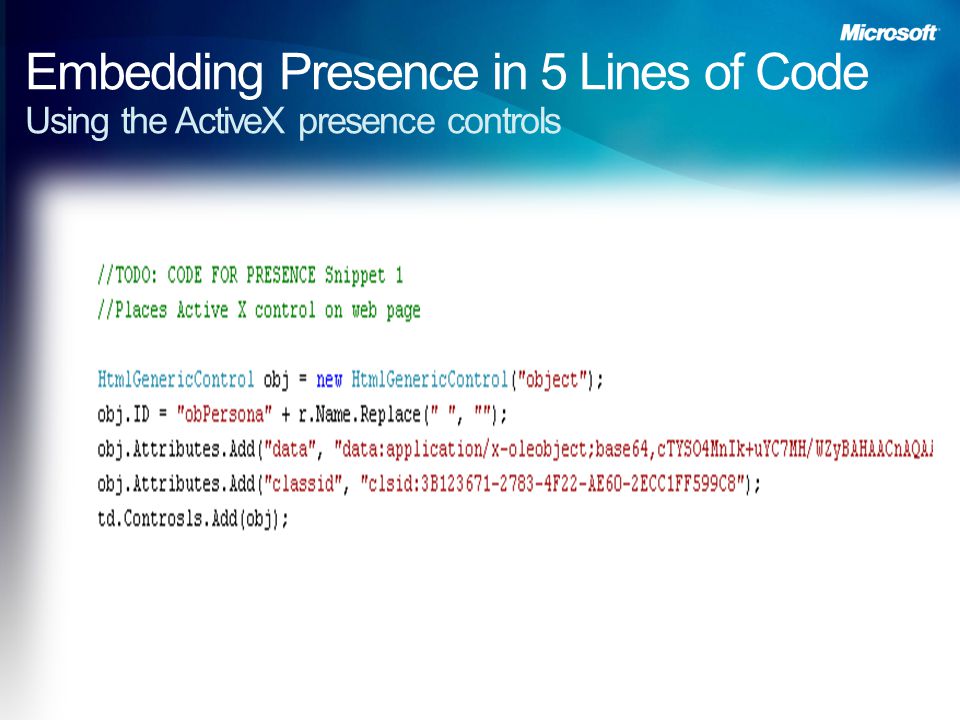 Embedding Presence in 5 Lines of Code Using the ActiveX presence controls