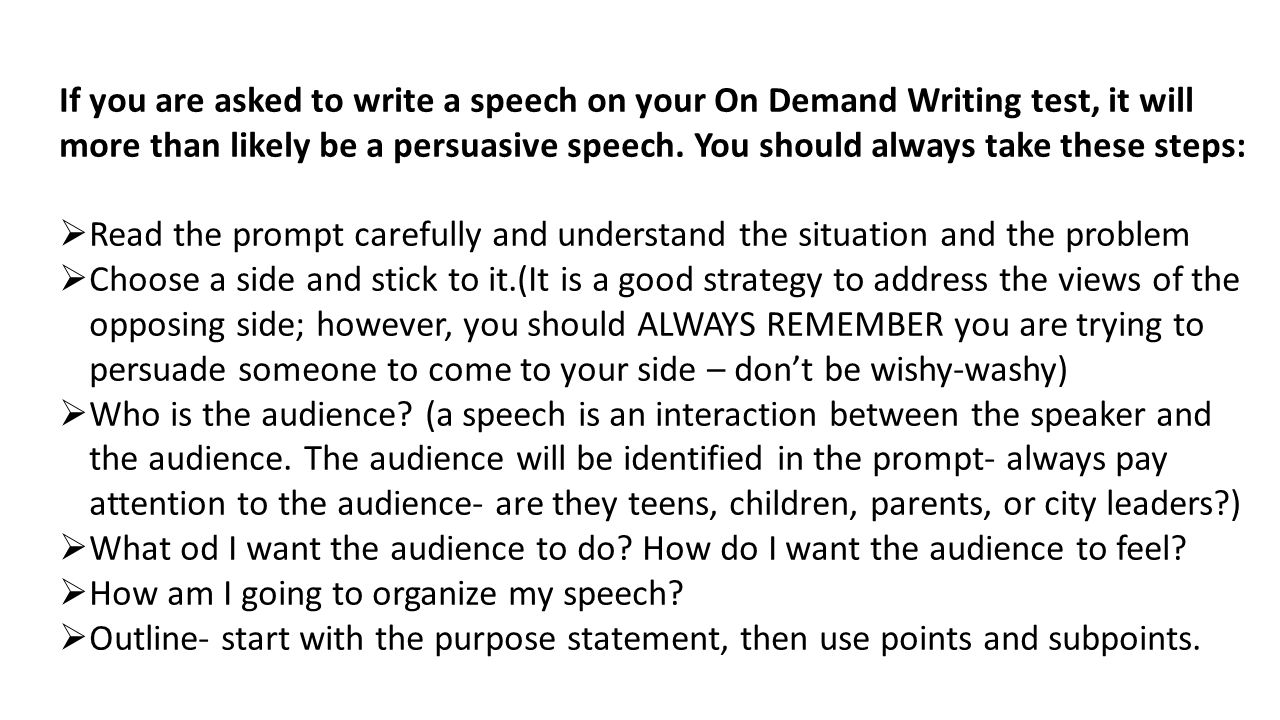 WRITING A SPEECH. If you are asked to write a speech on your On
