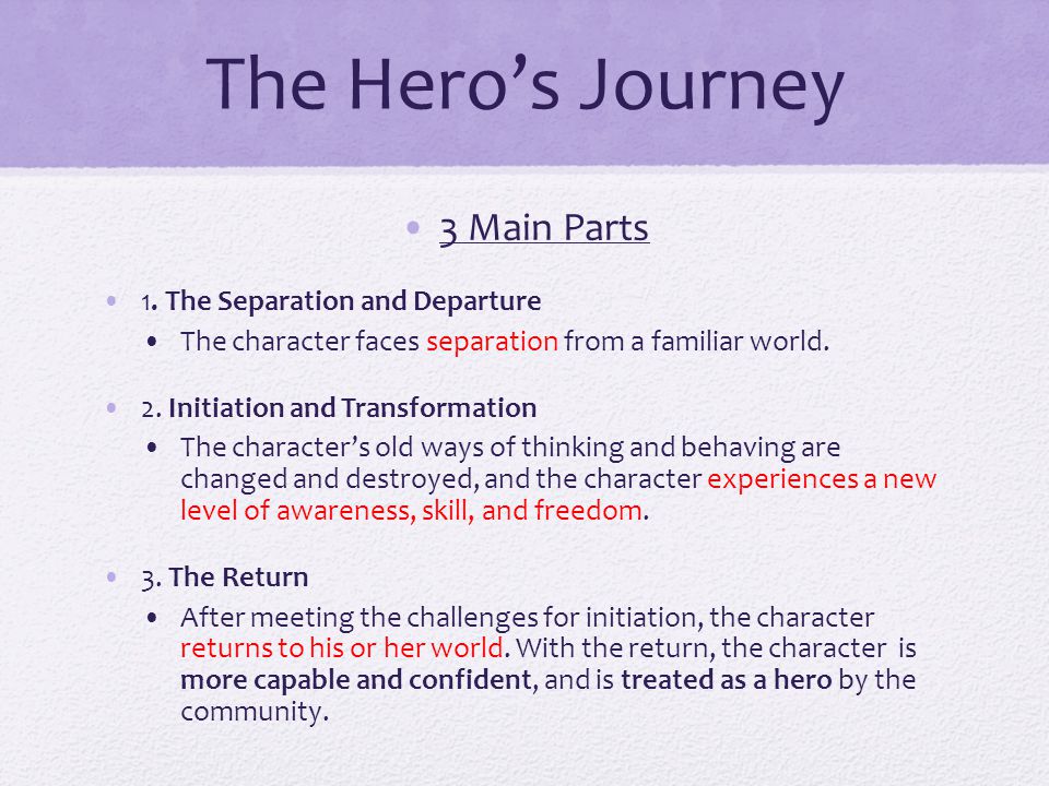 The following slides will take you through the main structure and stages of a hero’s journey.