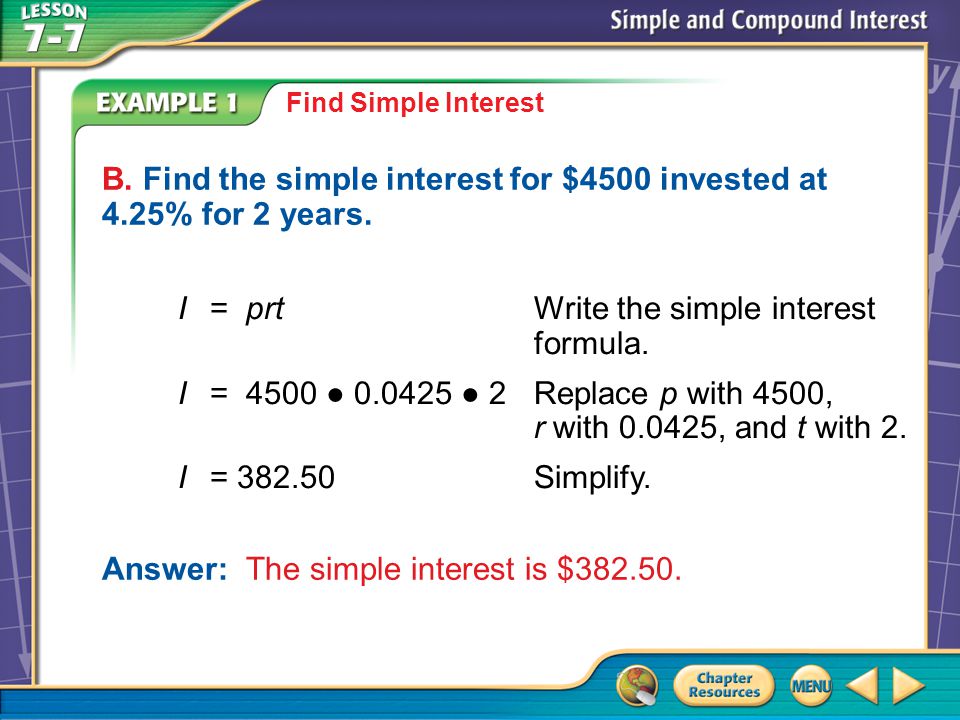 Example 1B Find Simple Interest B.