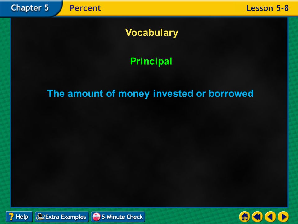 Example 8-3d Vocabulary Principal The amount of money invested or borrowed
