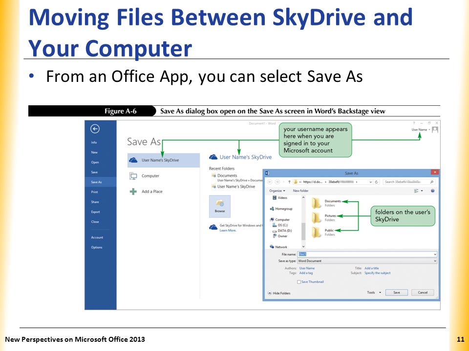 XP Moving Files Between SkyDrive and Your Computer From an Office App, you can select Save As New Perspectives on Microsoft Office