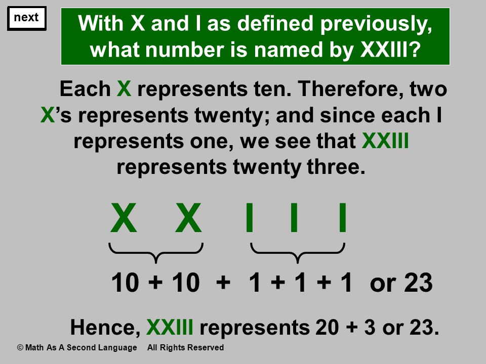 next Each X represents ten.
