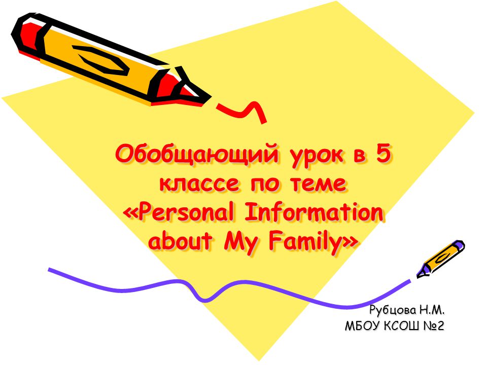 Обобщающий урок в 5 классе по теме «Personal Information about My Family» Рубцова Н.М. МБОУ КСОШ №2