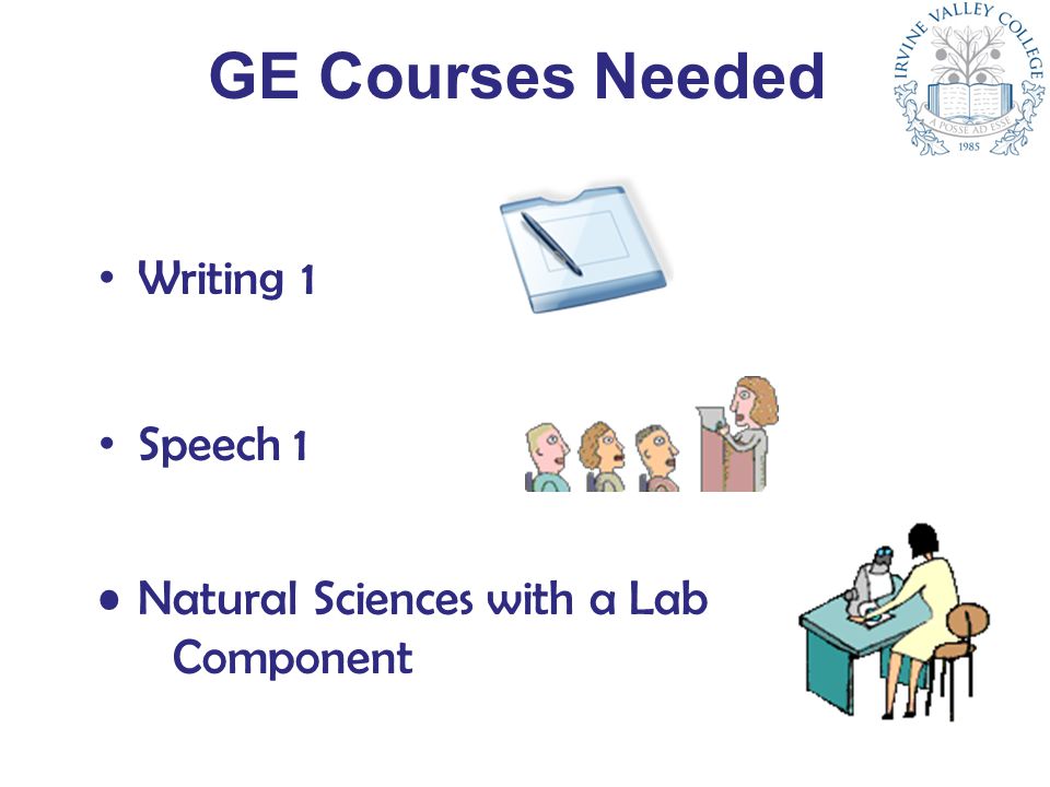 GE Courses Needed Natural Sciences with a Lab Component Writing 1 Speech 1