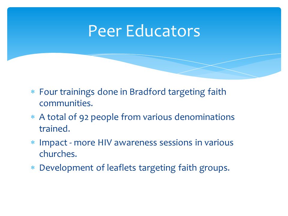  Four trainings done in Bradford targeting faith communities.