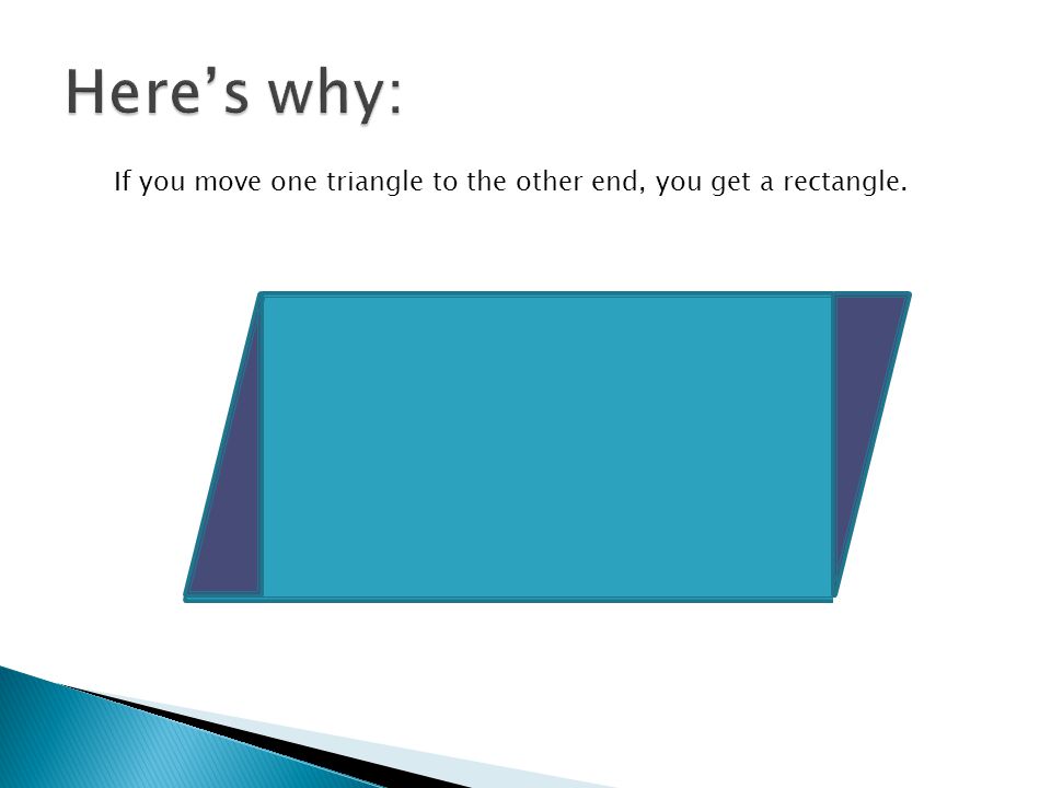 If you move one triangle to the other end, you get a rectangle.