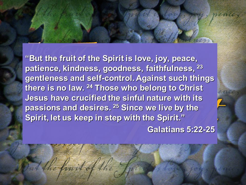 But the fruit of the Spirit is love, joy, peace, patience, kindness, goodness, faithfulness, 23 gentleness and self-control.